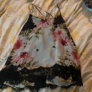 Floral printed tank top with a crossed back